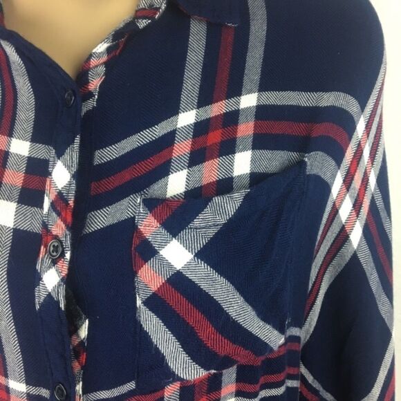 Rails Blue & White Plaid Checker Soft Long Sleeve Button Up Top S - Picture 5 of 9
